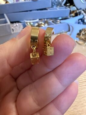 Gold Dice Drop Huggie Earrings - Women Jewelry